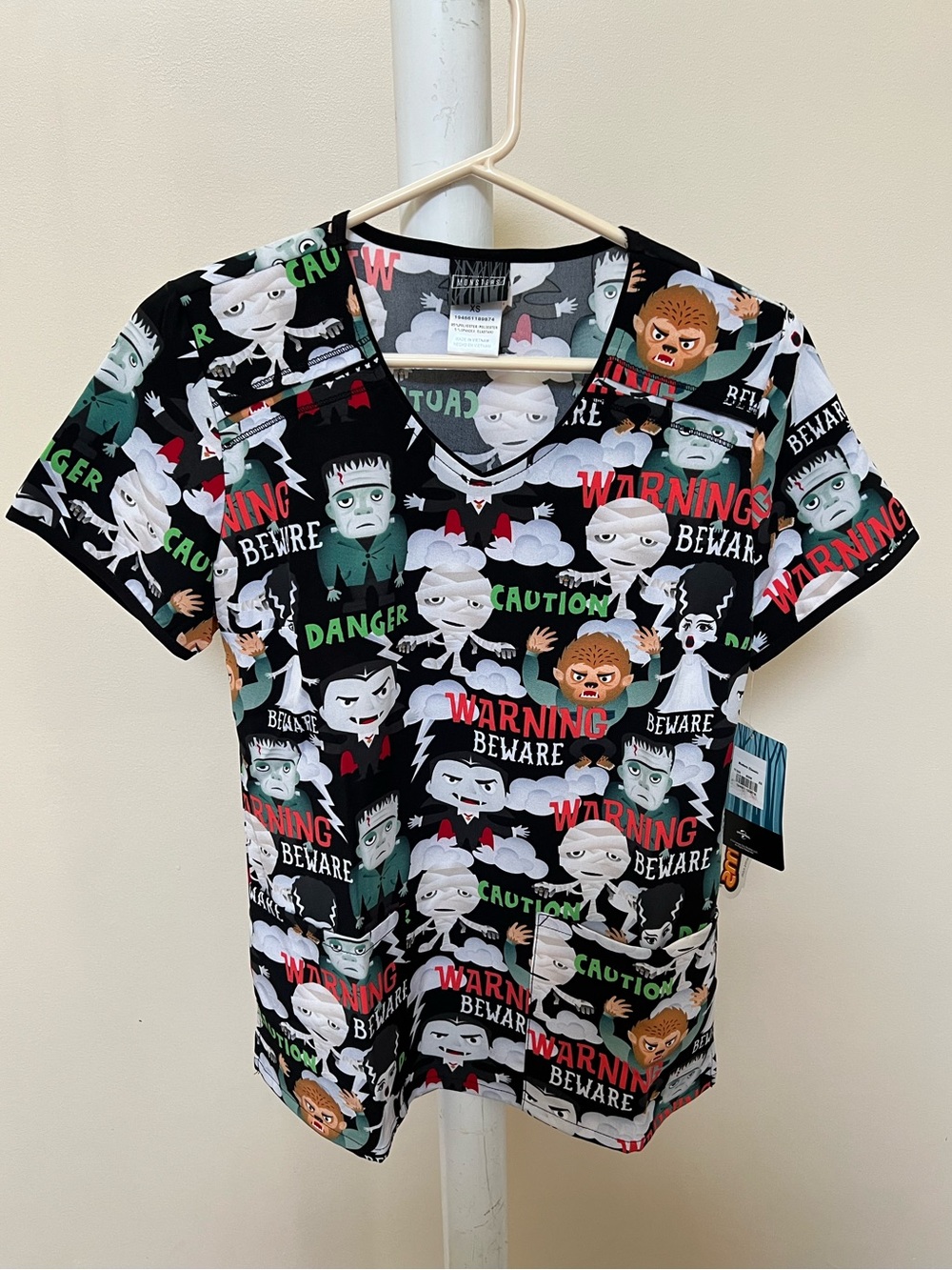 Monsters All Over Print Scrub Top Universal Tooniforms Unisex Size XS Halloween
